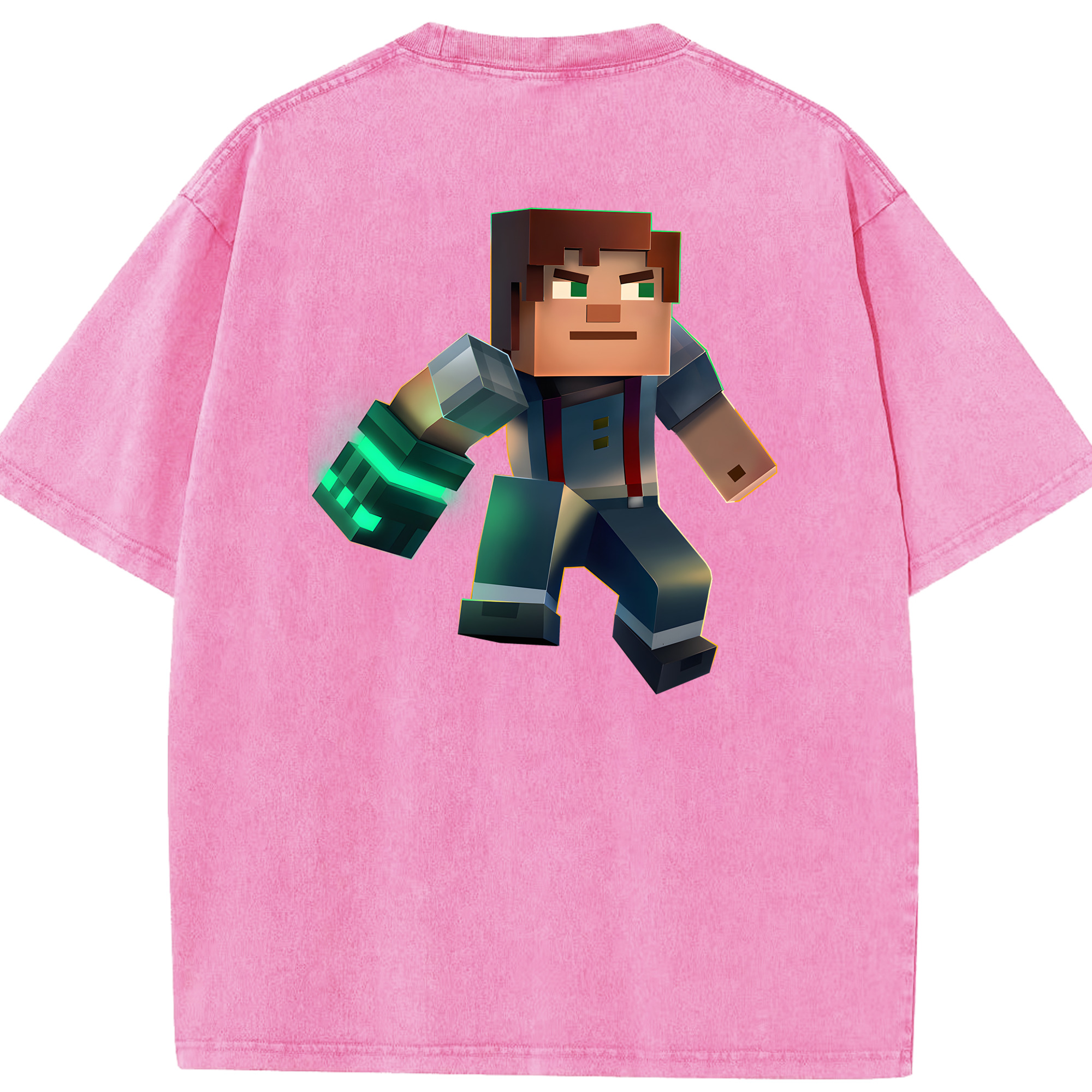 （画像用） マインクラフト ブロックの世界 Minecraft MC Block world 綿100% ヴィンテージ風 半袖Tシャツ（背面プリント）